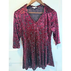 Ultra‎ Pink Velvet Burnout Gothic Fairy Button Down Top Size S Whimsigoth